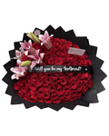 100 Red Rose & Pink Lily Grand Statement Bouquet - Luxberries & Floral