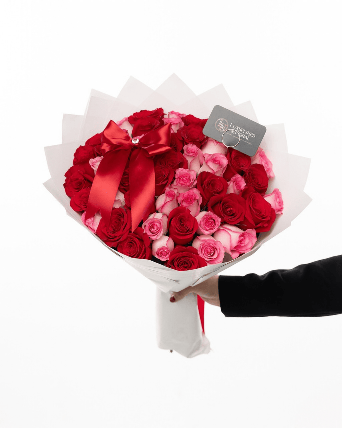50 Red & Pink Ecuadorian Roses Bouquet - Luxberries & Floral