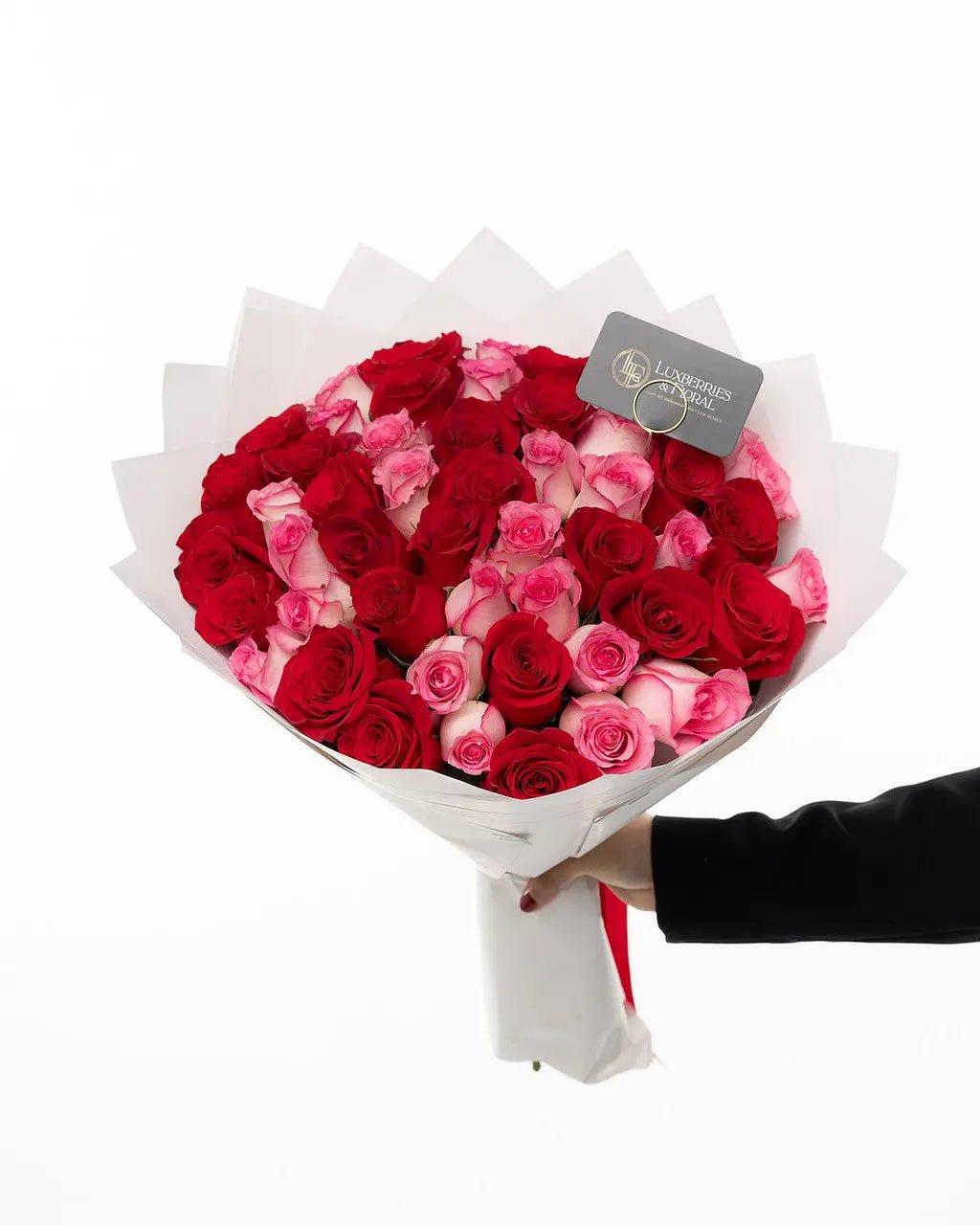 50 Red & Pink Ecuadorian Roses Bouquet - Luxberries & Floral