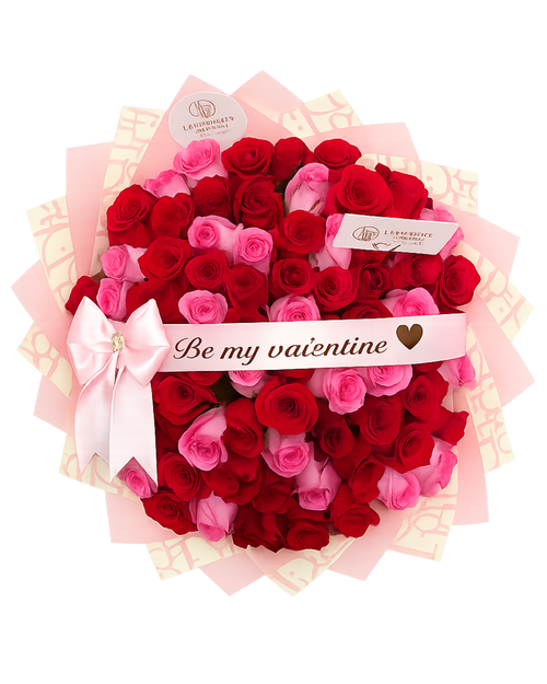 50 Red & Pink Roses Bouquet Luxberries & Floral