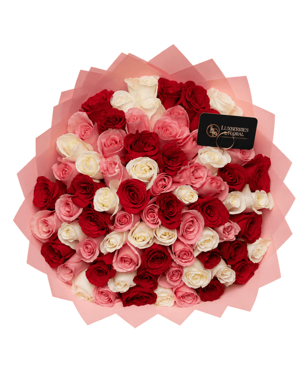 75 Red, Pink & White Ecuadorian Roses Bouquet - Luxberries & Floral