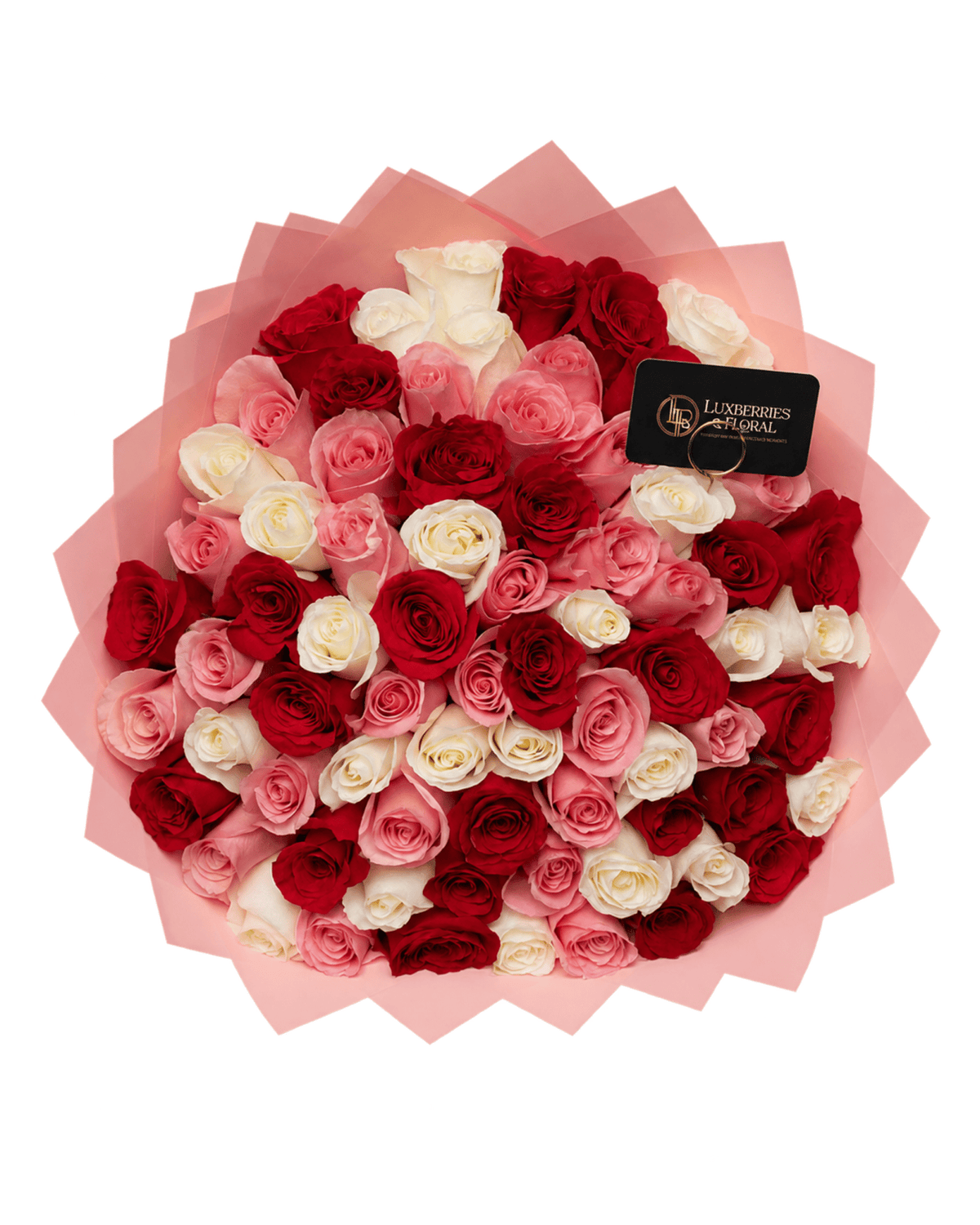 75 Red, Pink & White Ecuadorian Roses Bouquet - Luxberries & Floral