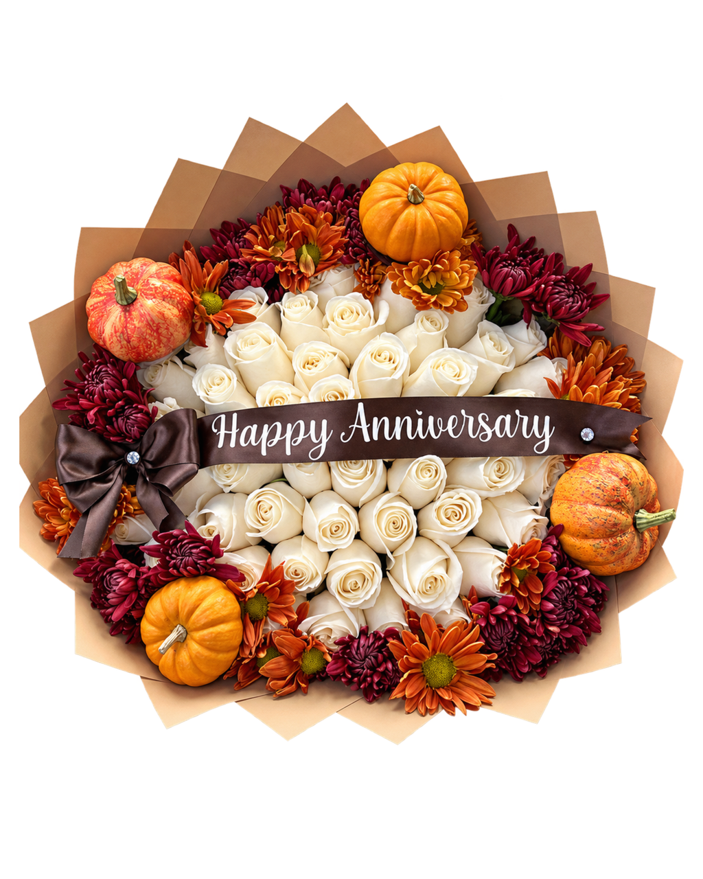 Harvest Pumpkin & White Rose Bouquet