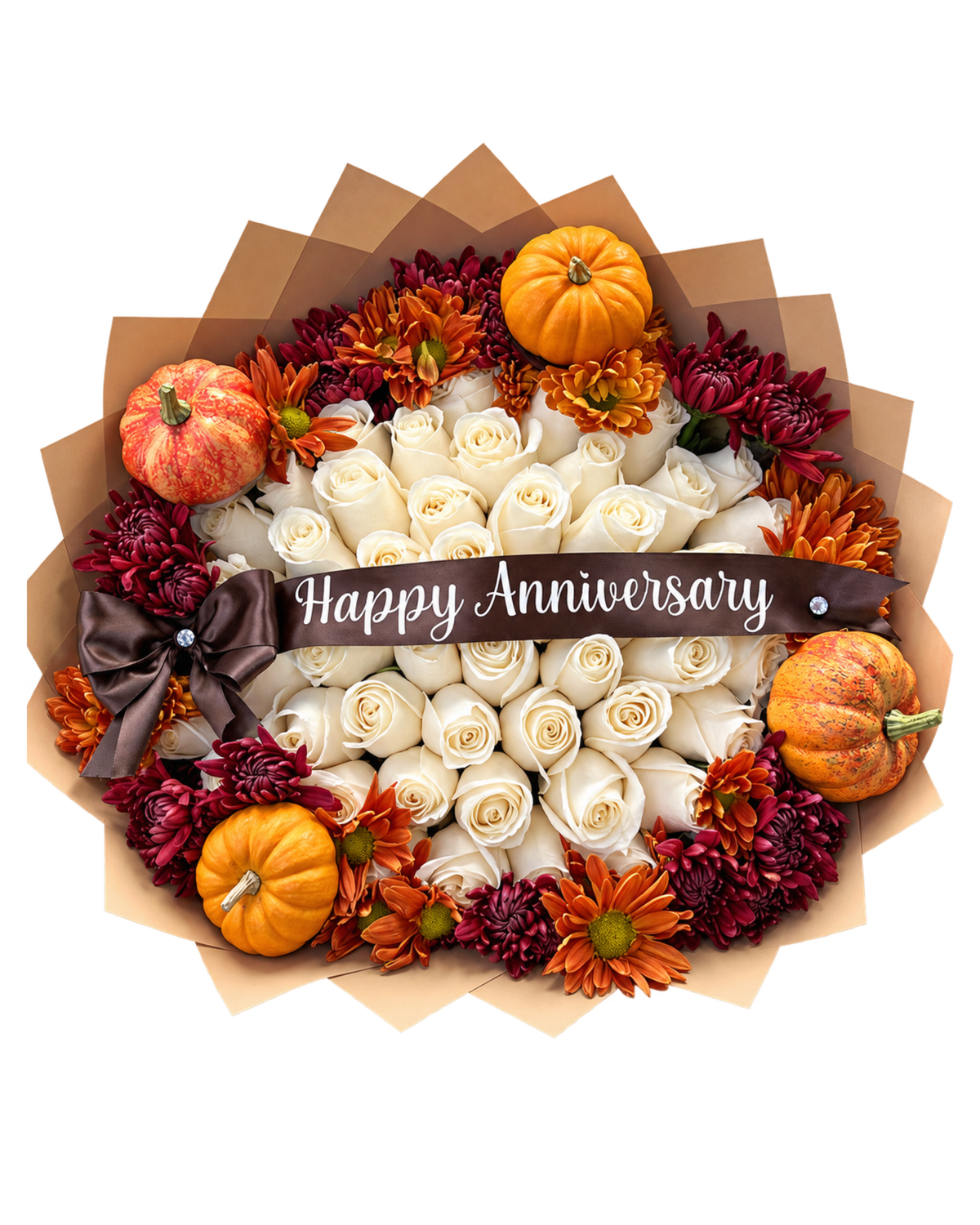 Harvest Pumpkin & White Rose Bouquet