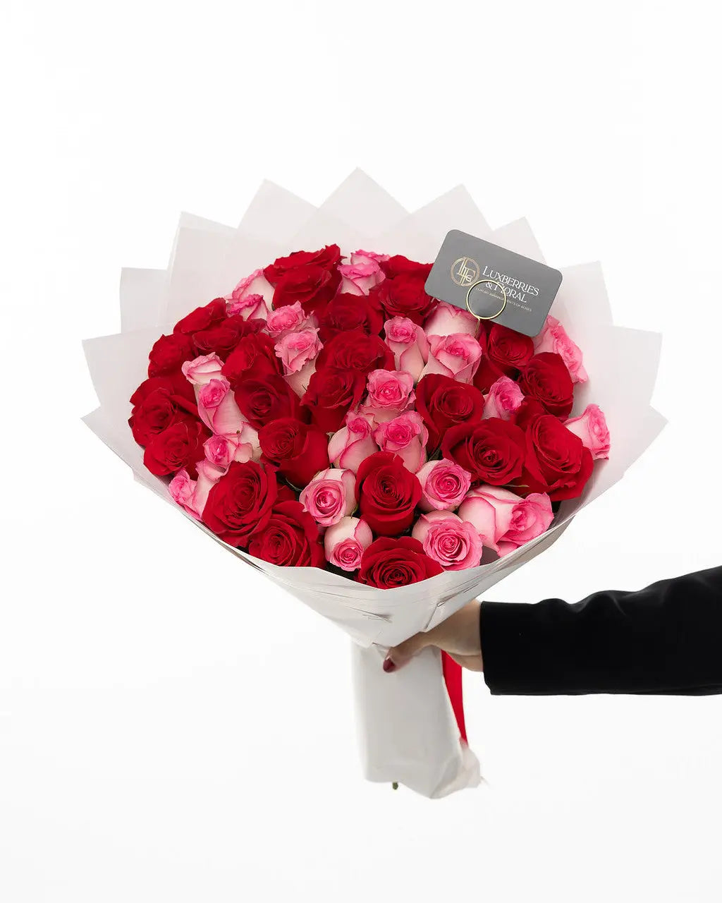 50 Red & Pink Ecuadorian Roses Bouquet - Arrangement for Valentine’s Day Luxberries & Floral