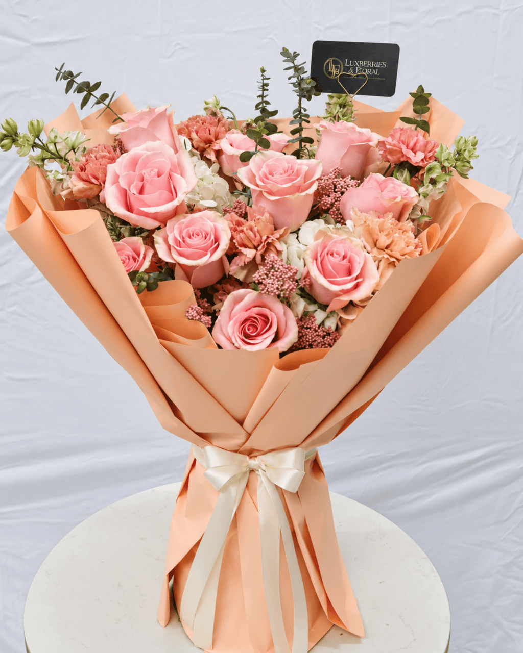 Blush Pink Rose & Carnation Bouquet - Luxberries & Floral