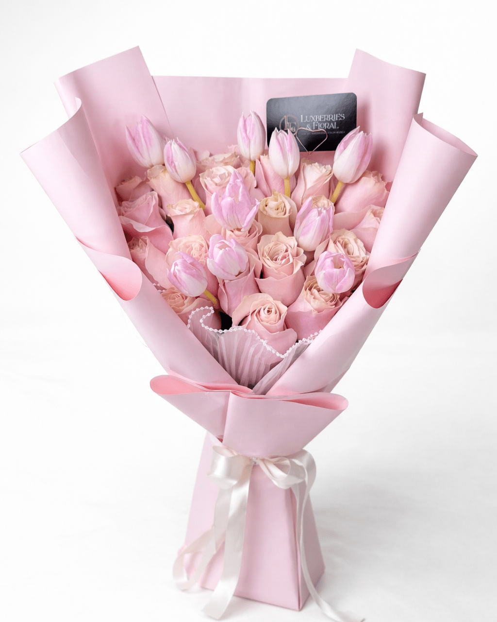 Blushing Tulip & Rose Bouquet - Luxberries & Floral