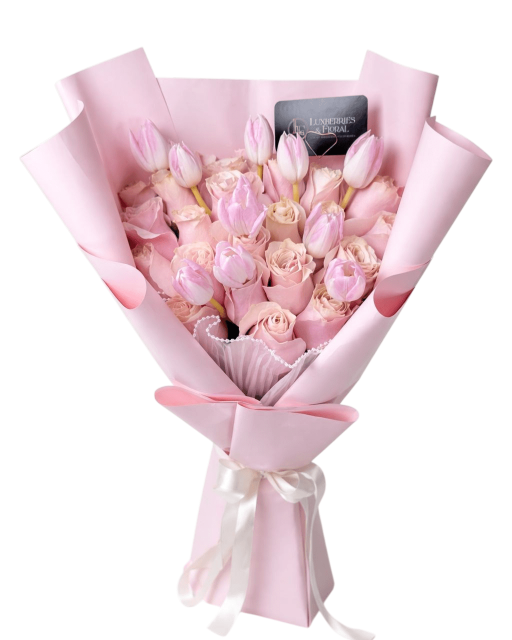 Blushing Tulip & Rose Bouquet - Luxberries & Floral
