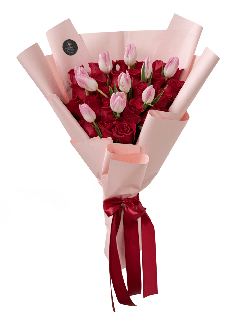 Crimson Tulip & Rose Embrace - Luxberries & Floral