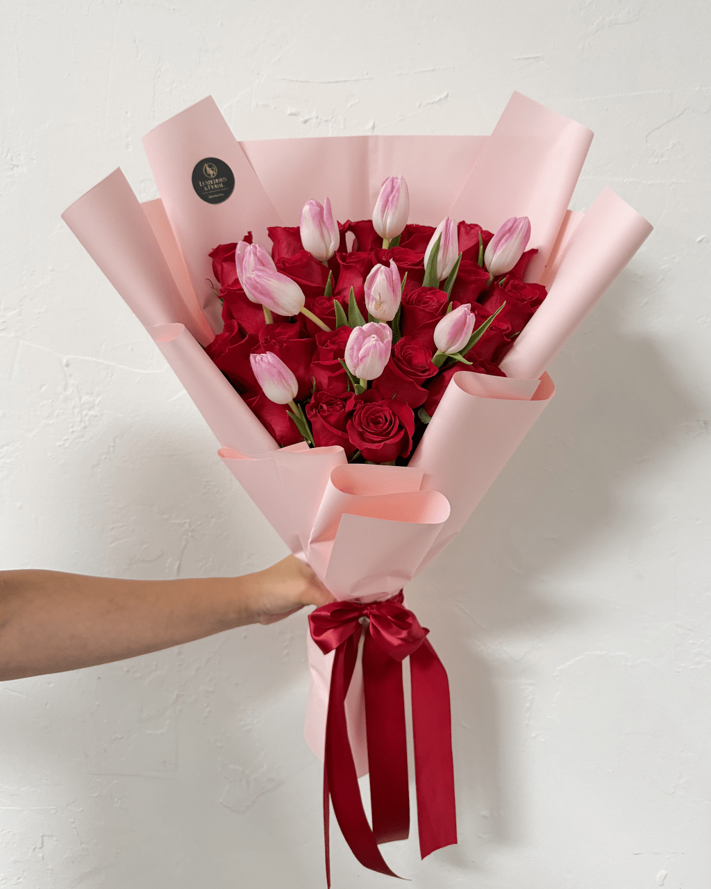 Crimson Tulip & Rose Embrace - Luxberries & Floral