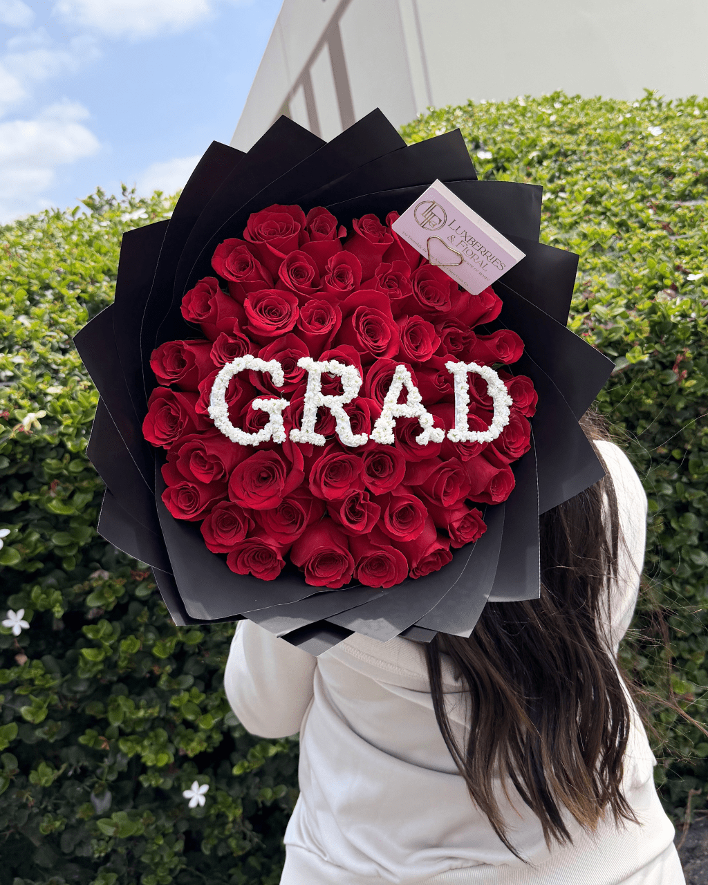"GRAD" Red Rose Letter Bouquet - Luxberries & Floral