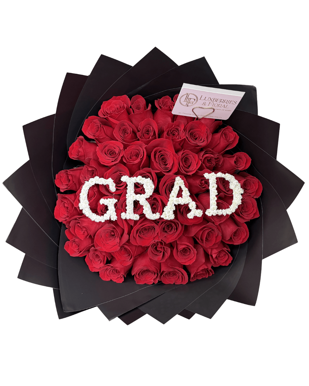 "GRAD" Red Rose Letter Bouquet - Luxberries & Floral