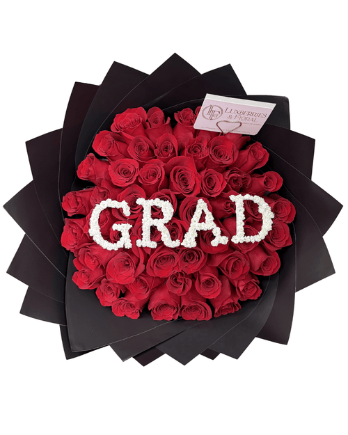 "GRAD" Red Rose Letter Bouquet - Luxberries & Floral