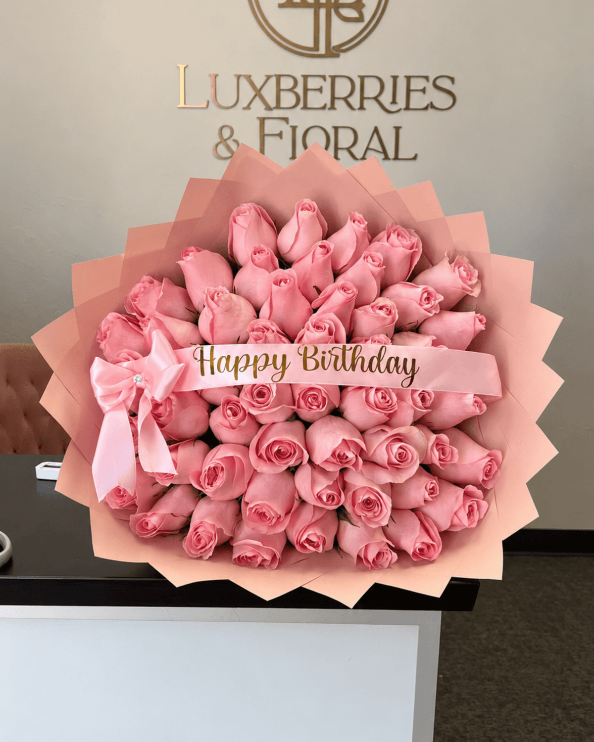 Happy Birthday Pink Rose Bouquet - Luxberries & Floral
