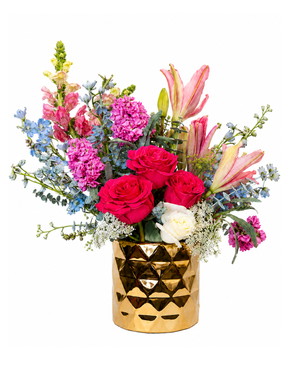 Hot Pink Rose & Lily Mixed Arrangement - Luxberries & Floral