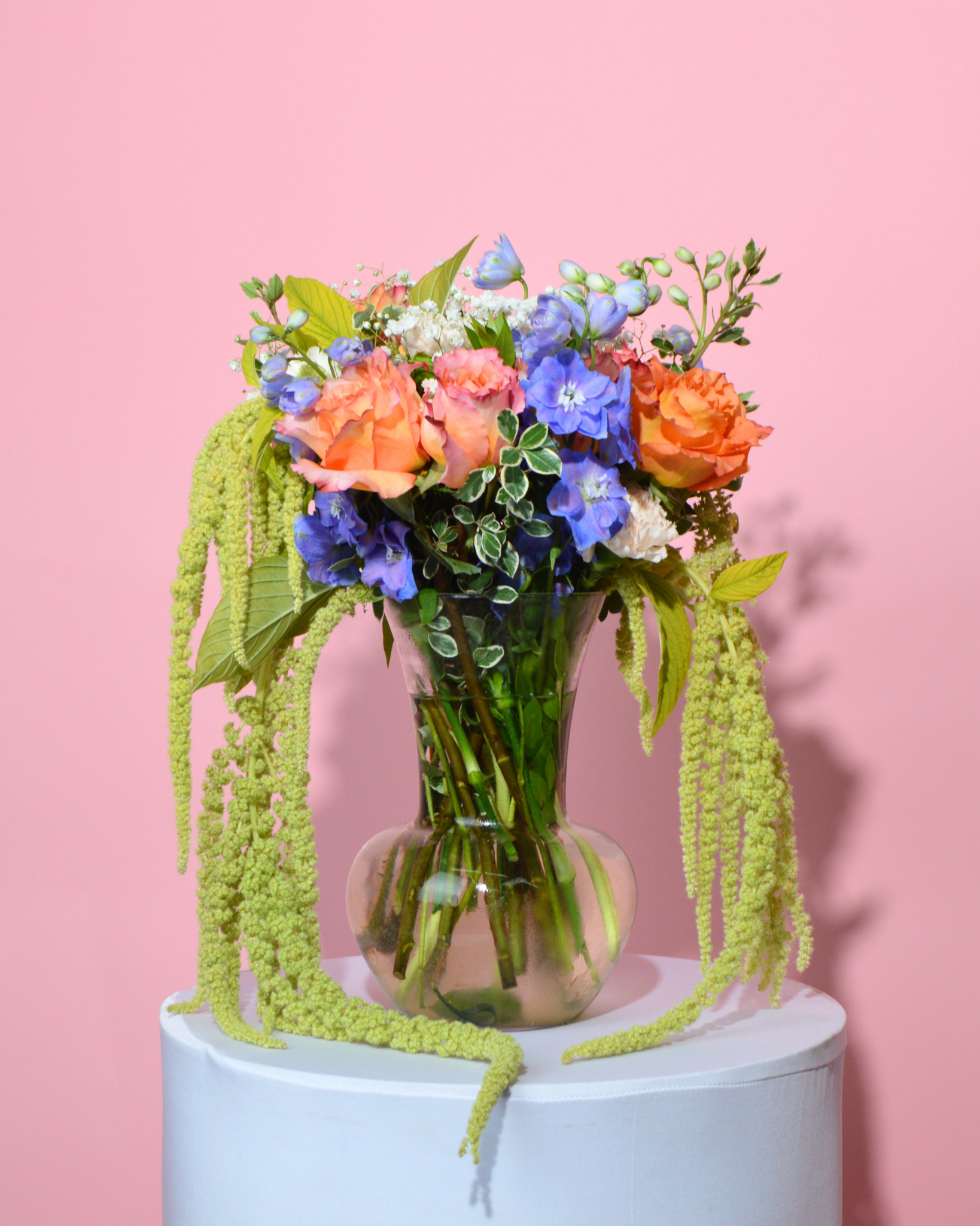 Orange Rose Cascading Vase Arrangement - Luxberries & Floral