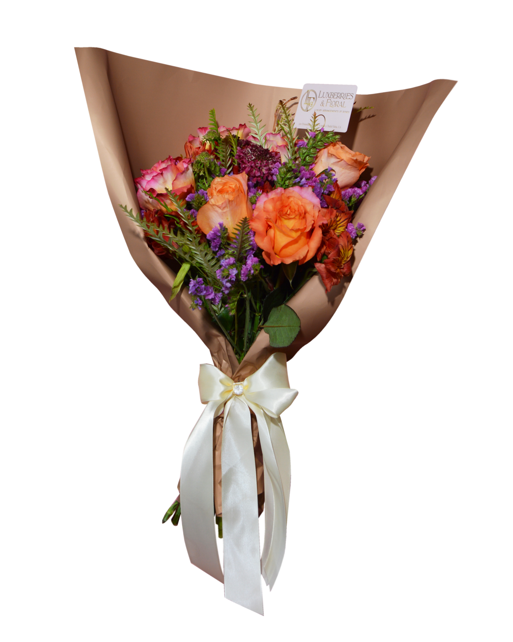 Peach Rose & Wildflower Bouquet - Luxberries & Floral