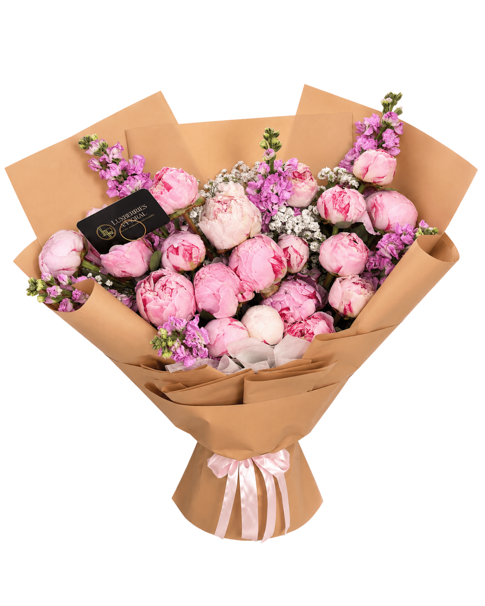 Pink Peony & Stock Bouquet - Luxberries & Floral