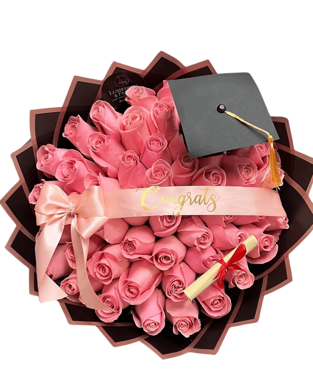 Pink Rose Graduation Bouquet with Cap & Diploma - Luxberries & Floral
