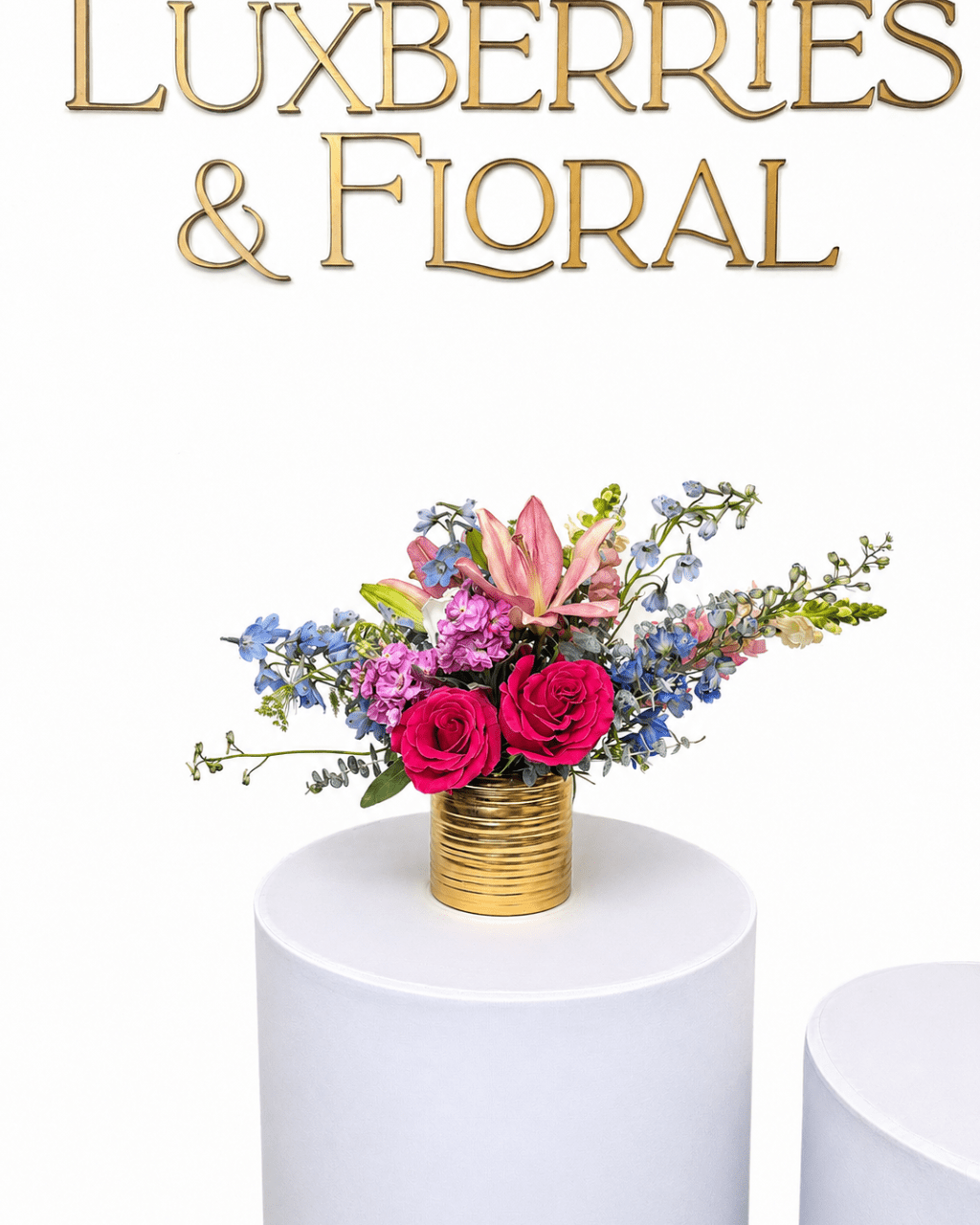 Pink Rose & Lily Garden Gold Tin Arrangement - Luxberries & Floral