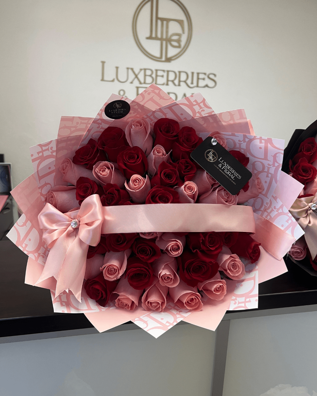 Red & Blush Dior Bouquet - Luxberries & Floral