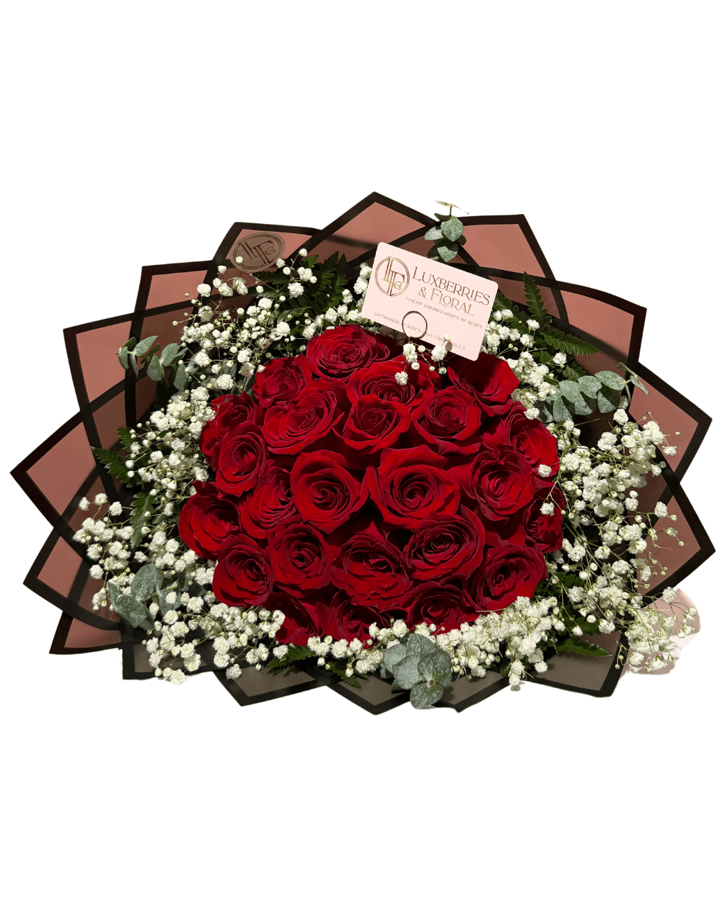 Red Rose & Baby's Breath Bouquet - Luxberries & Floral