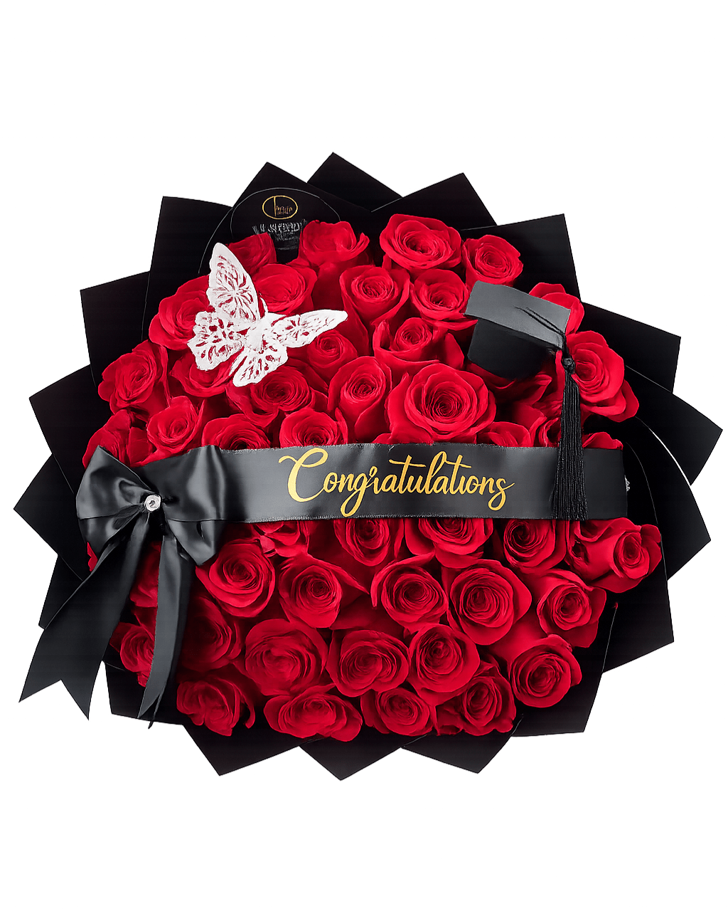 Red Rose Butterfly & Cap Graduation Bouquet - Luxberries & Floral