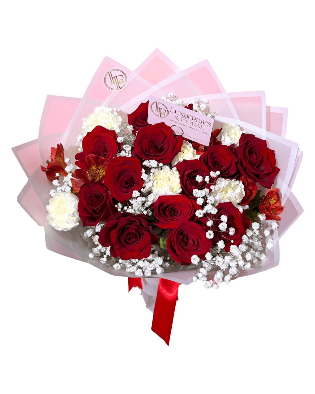 Red Rose, Carnation & Alstroemeria Mixed Bouquet - Luxberries & Floral