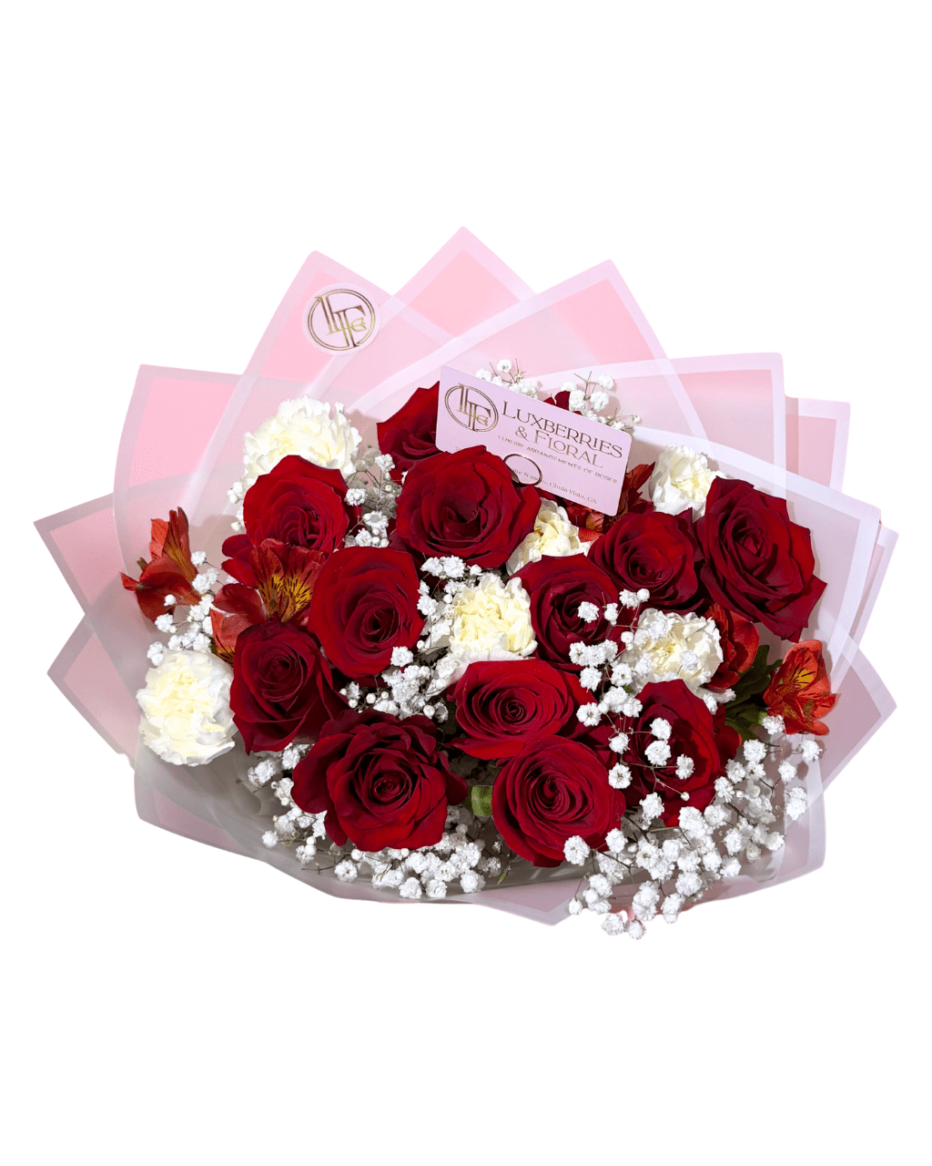 Red Rose, Carnation & Alstroemeria Mixed Bouquet - Luxberries & Floral