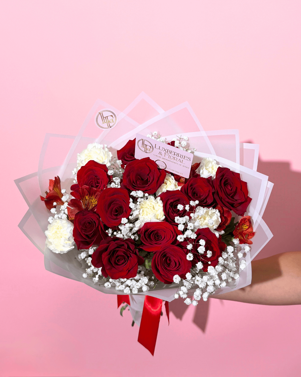 Red Rose, Carnation & Alstroemeria Mixed Bouquet - Luxberries & Floral