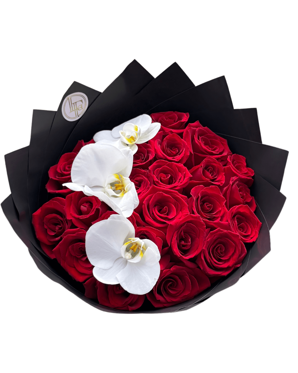 Red Rose & White Orchid Bouquet - Luxberries & Floral