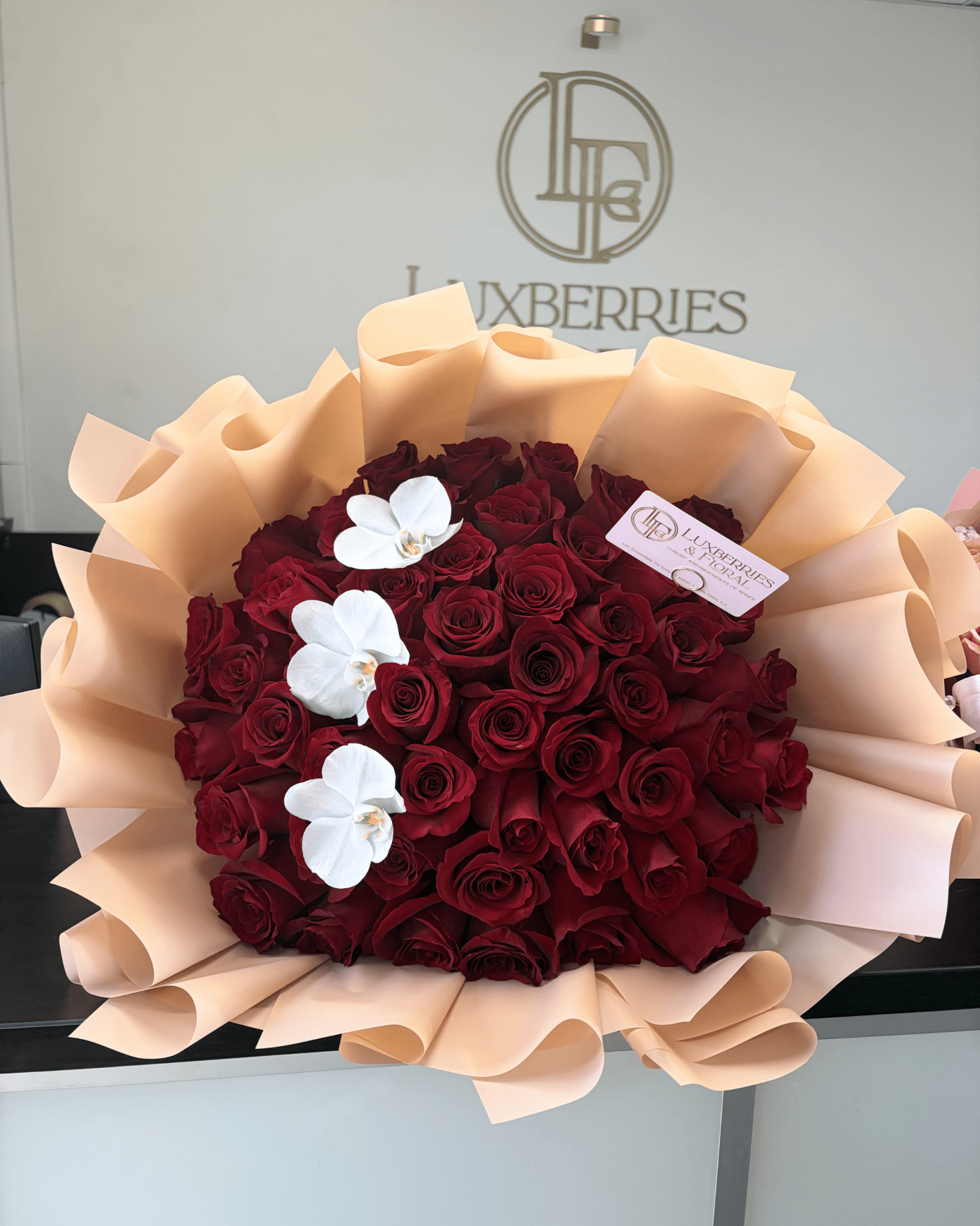 Red Rose & White Orchid Grand Bouquet - Luxberries & Floral