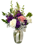 Rose & Purple Stock Garden Vase Arrangement - Luxberries & Floral