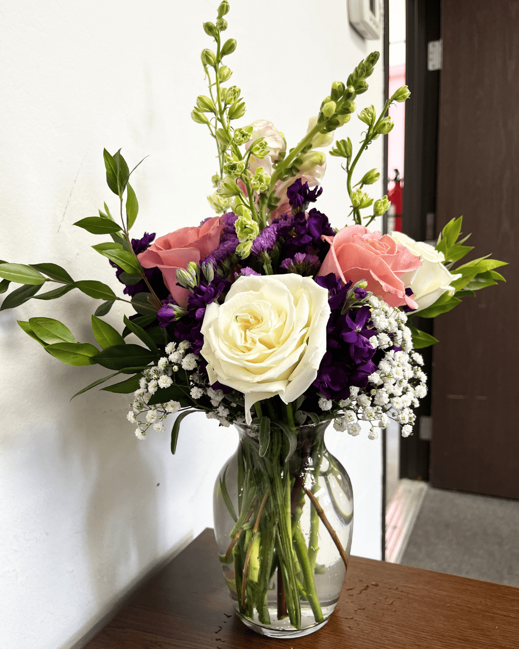 Rose & Purple Stock Garden Vase Arrangement - Luxberries & Floral