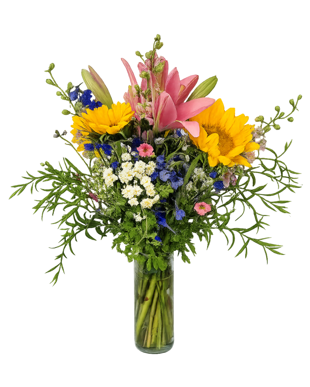 Sunflower & Lily Wildflower Vase Arrangement - Luxberries & Floral