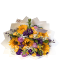 Sunflower, Yellow Rose & Purple Stock Bouquet - Luxberries & Floral