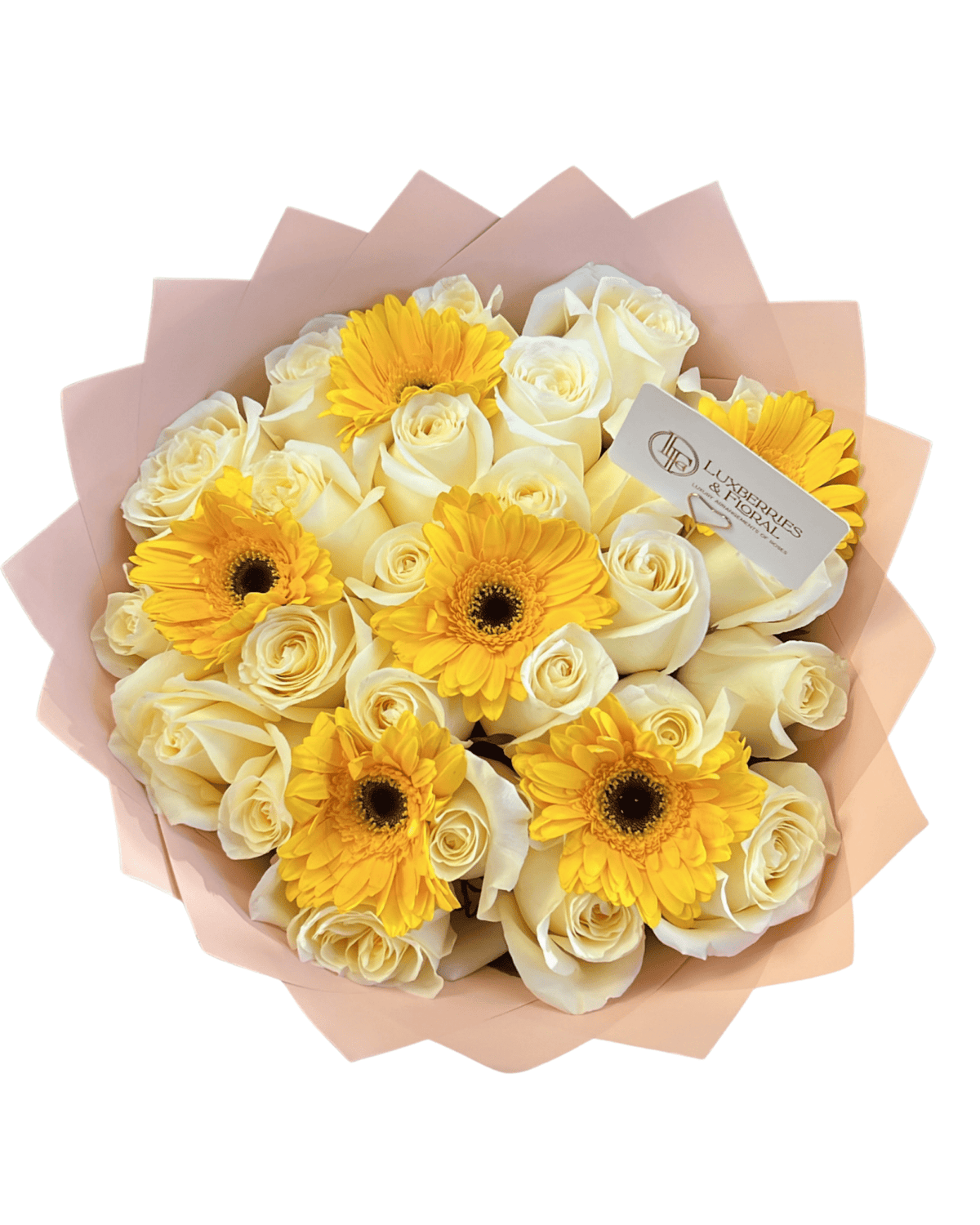 White Rose & Yellow Gerbera Bouquet - Luxberries & Floral
