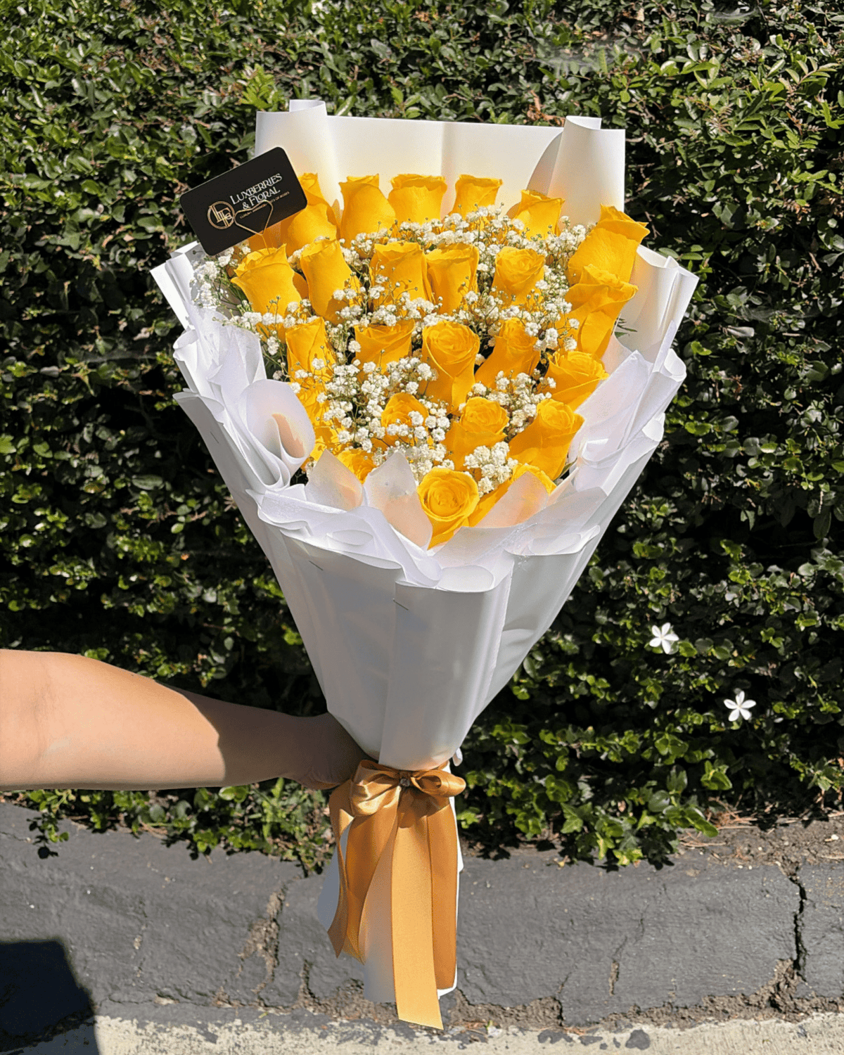 Yellow Rose & Baby's Breath Bouquet - Luxberries & Floral